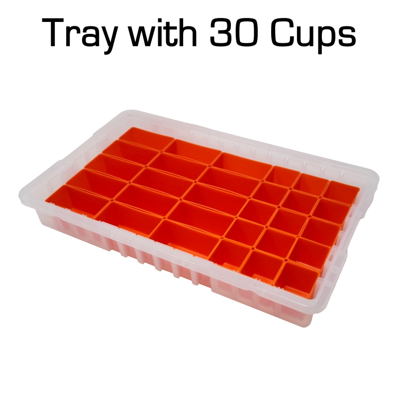 Storage Tray with 30 Hardware Cups, Orange Tray