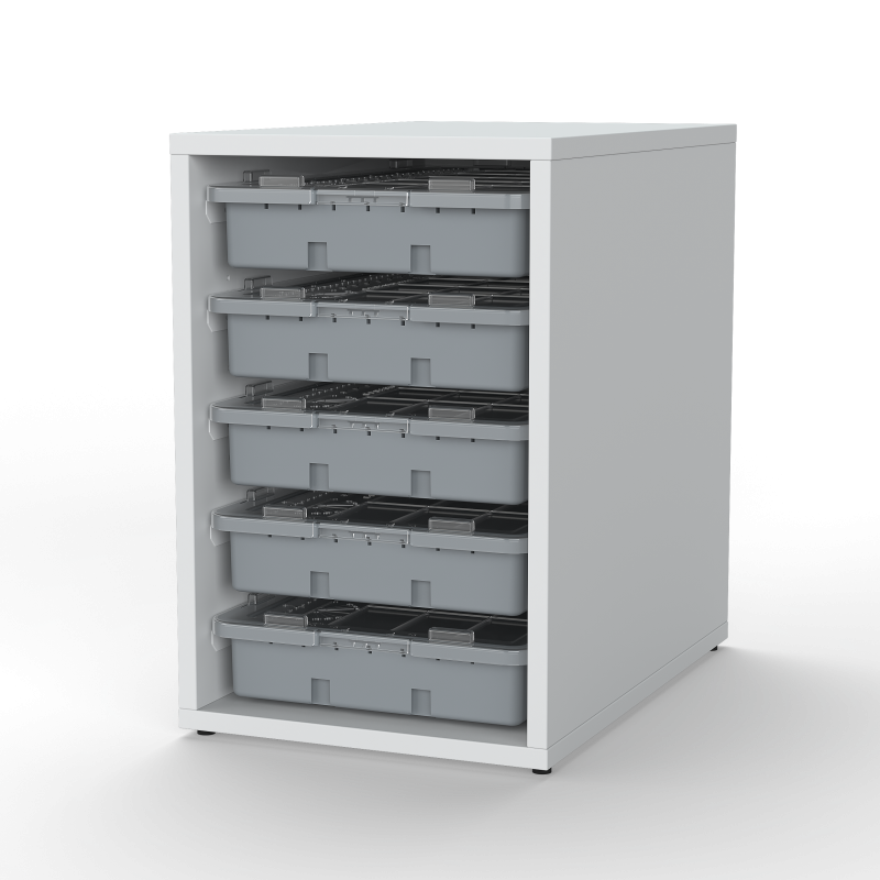 20" Tall Cabinet with 5 Trays & Lids, Grey Trays