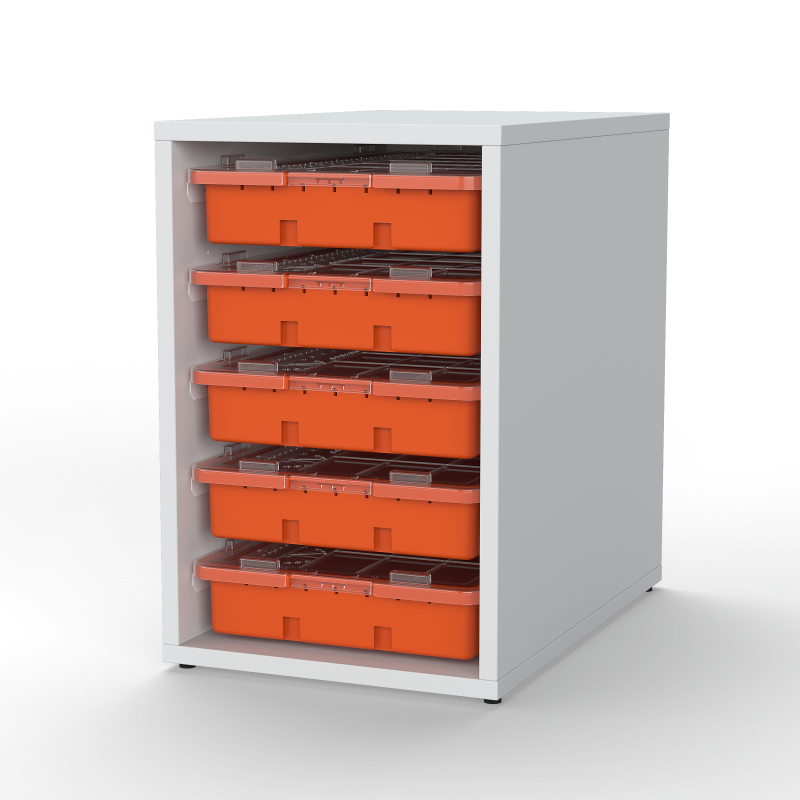 20" Tall Cabinet with 6 Trays, Orange Trays