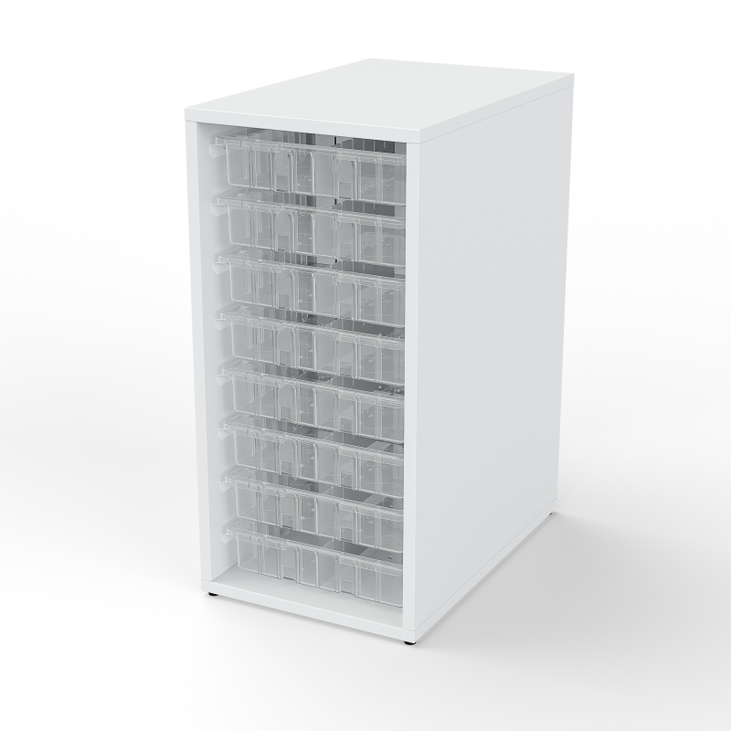 28" Tall Cabinet with 8 Trays, Clear Trays