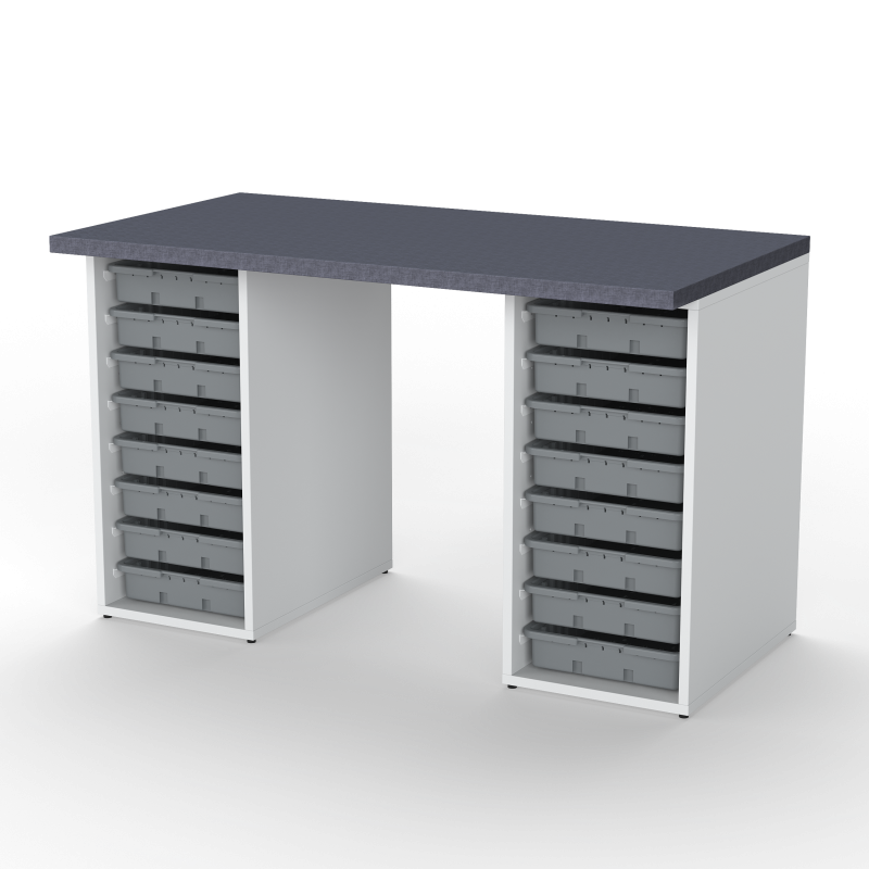 Desk with 2 Cabinets, 16 Trays, Grey Trays