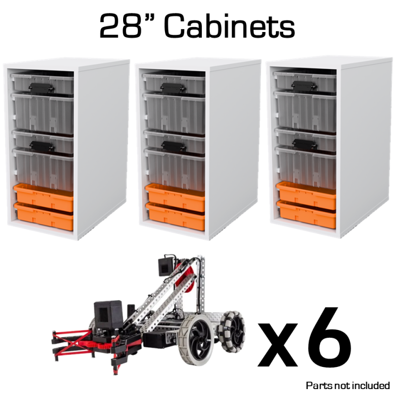 28" Cabinets + Trays Set for V5 Classroom Starter Bundle (6 Clawbots) - with Doors