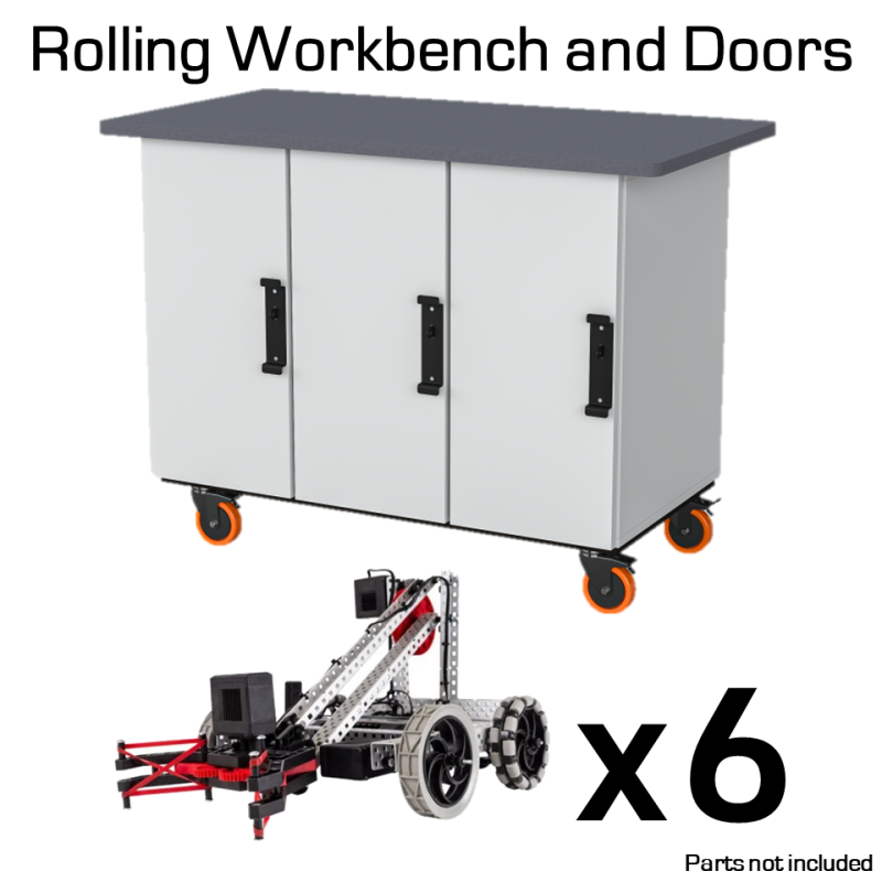 Rolling Workbench + Trays Set for V5 Classroom Starter Bundle (6 Clawbots) - with Doors