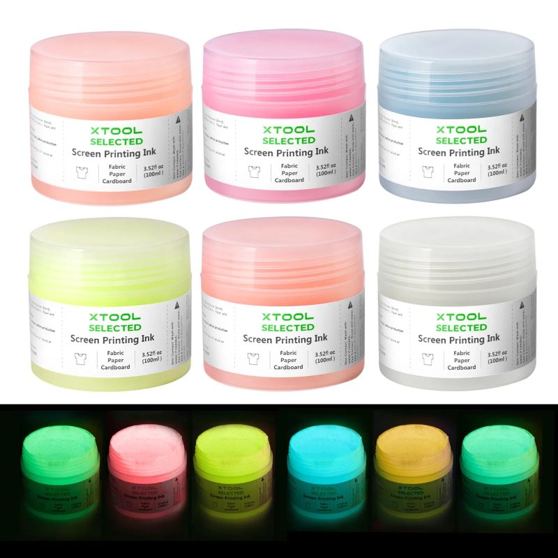 xTool Glow in the Dark Color Screen Printing Ink Set 100ml 6Pk Box