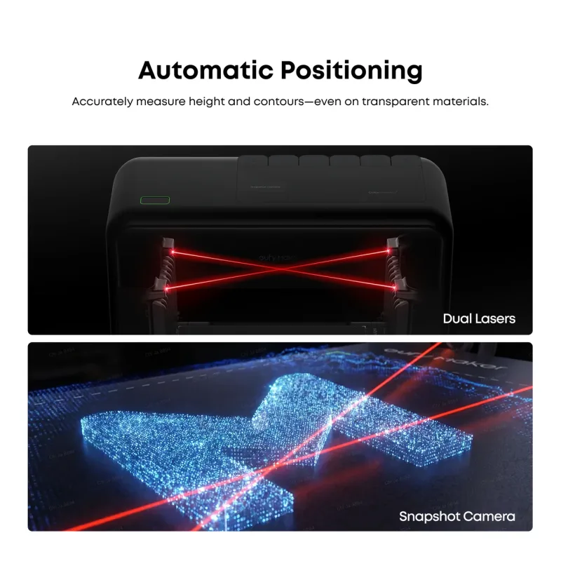 The dual lasers and snapshot camera in the eufyMake E1 measuring a print