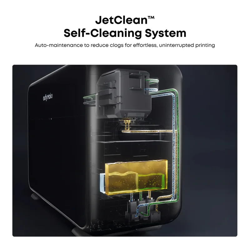 Cutaway of the eufyMake E1 showing the JetClean self-cleaning system