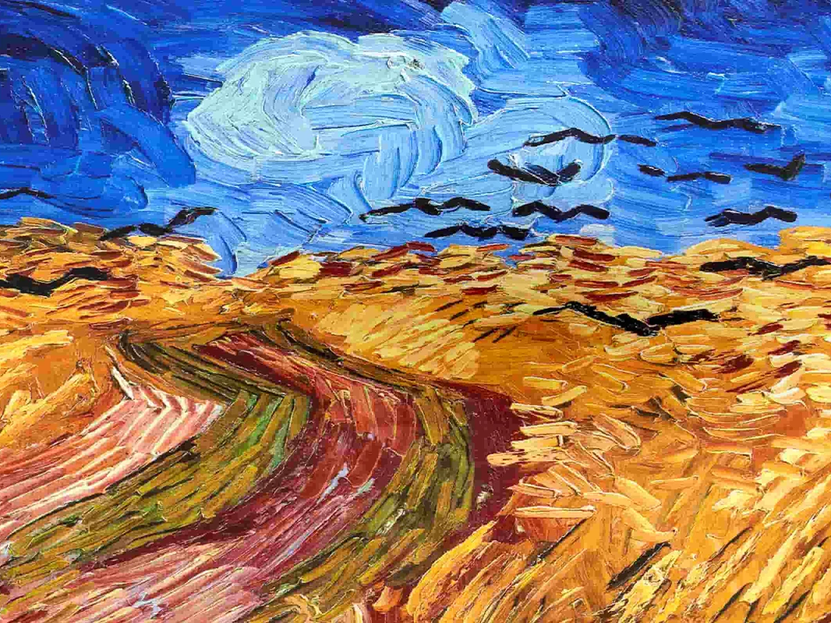 A wheat field painting printed with raised brushstroke texture on the eufyMake E1