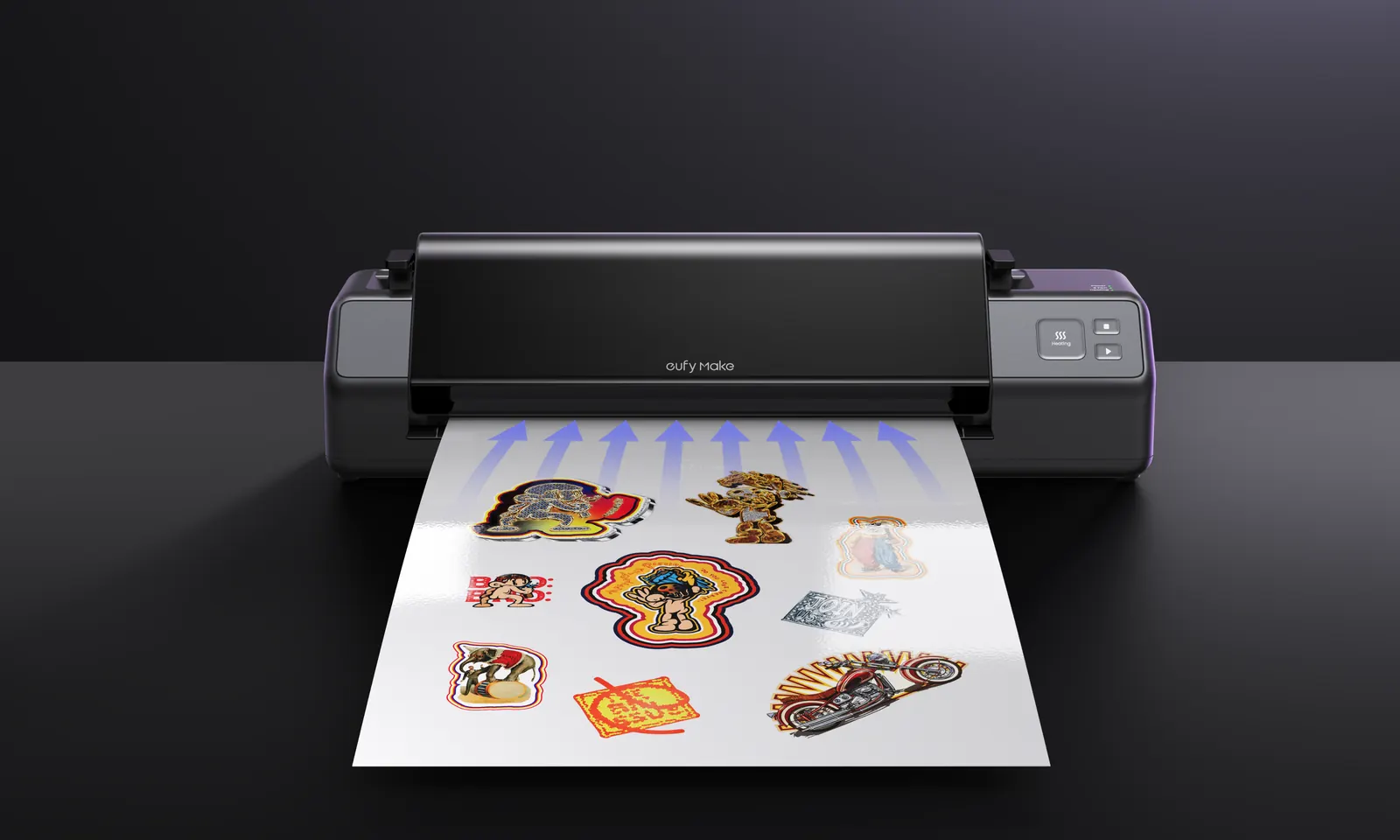 UV DTF stickers coming off a printer