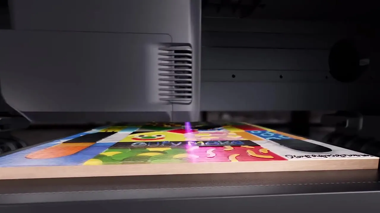 The eufyMake E1 printing a color design onto a board